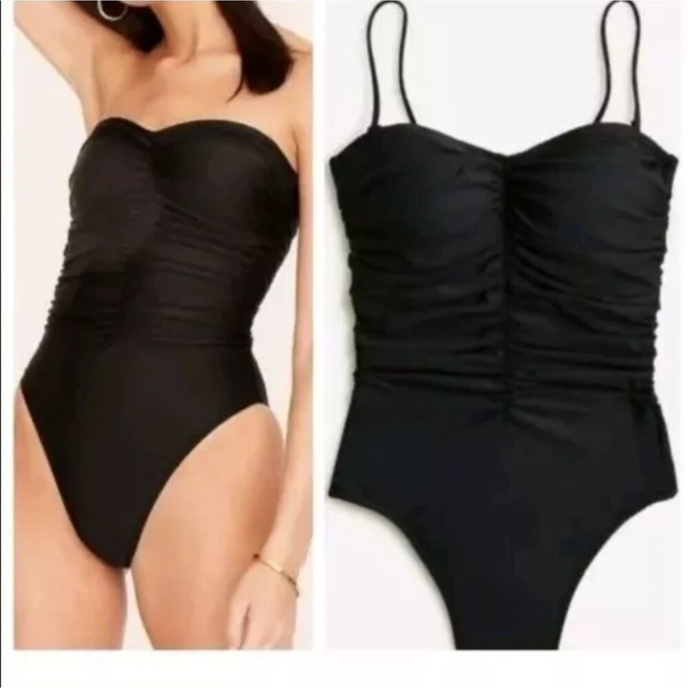 J.Crew Navy Ruched Sweetheart One-piece Swimsuit Womens Size 24 NEW BF176‎ NAV